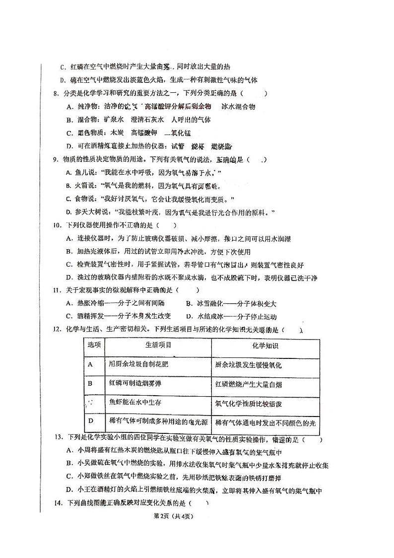 河南省南阳市第十二中学校2024-2025学年九年级上学期第一次月考化学试卷第2页