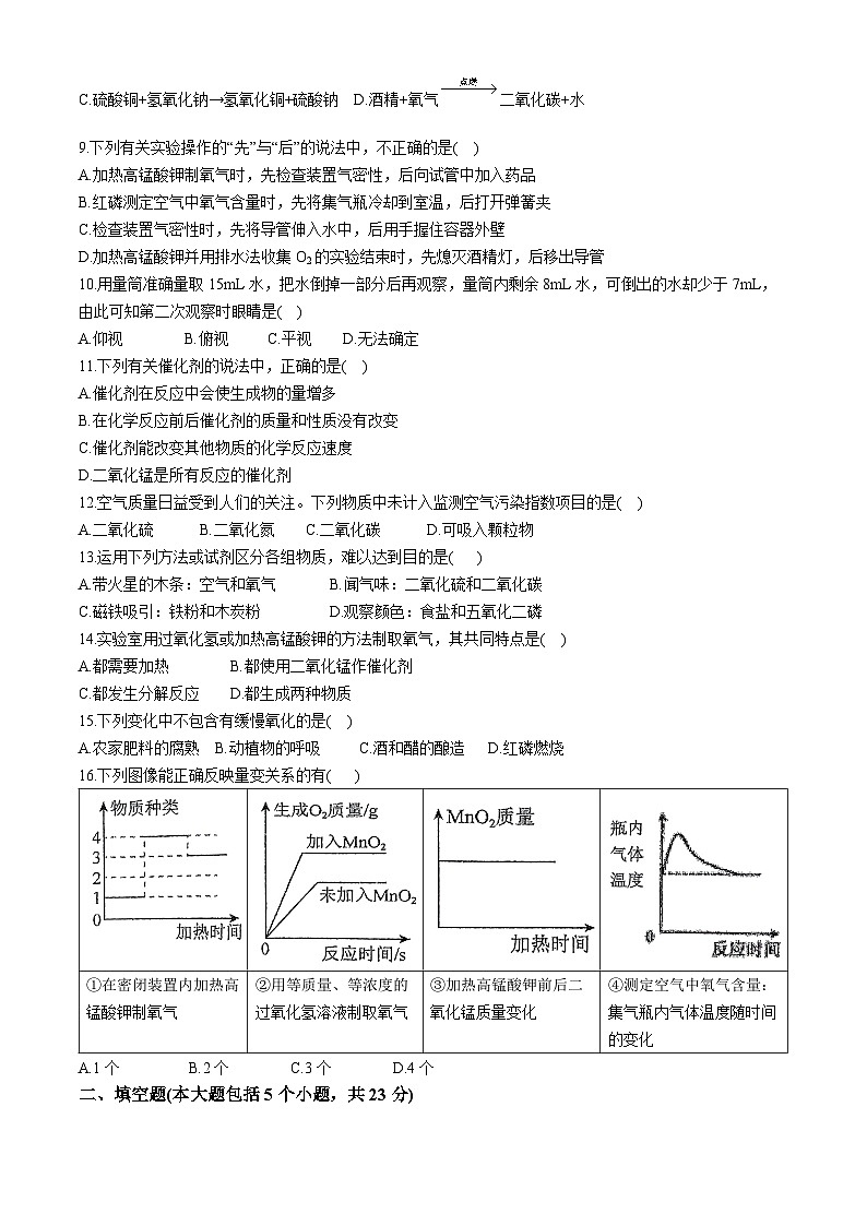 重庆市长寿区长寿中学2024-2025学年九年级上学期第一次月考化学试卷(无答案)第2页