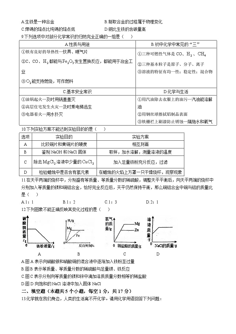 黑龙江省绥化海伦市第十中学2024-2025学年九年级上学期第二次月考化学测试题(无答案)第2页