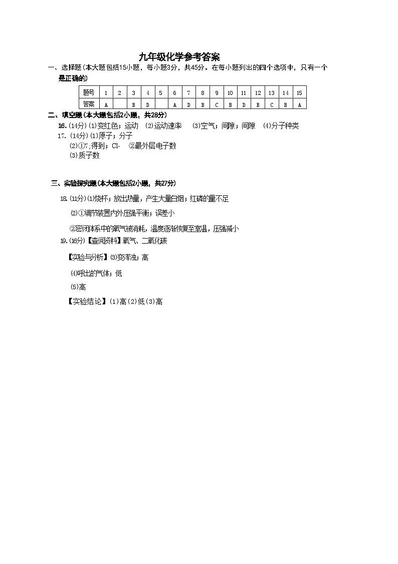 广东省阳山县韩愈中学2023-2024学年九年级上学期9月月考试化学试题答案第1页