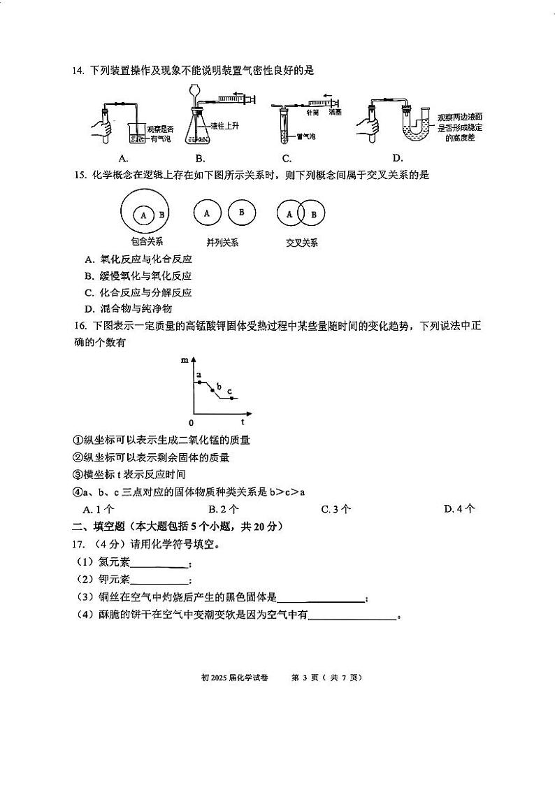 重庆市育才中学校教育集团2024-2025学年九年级上学期第一次月考化学试卷03