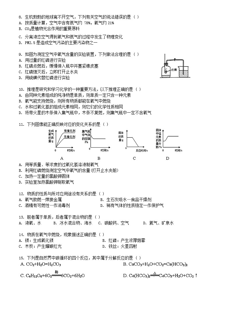 上海市杨浦实验中学2024-2025学年九年级上学期10月考化学试卷第2页