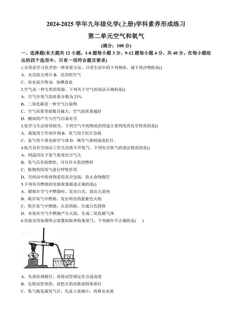 [化学]广东省深圳市龙岗区宏扬学校2024～2025学年九年级上学期10月月考试题(有答案)第1页