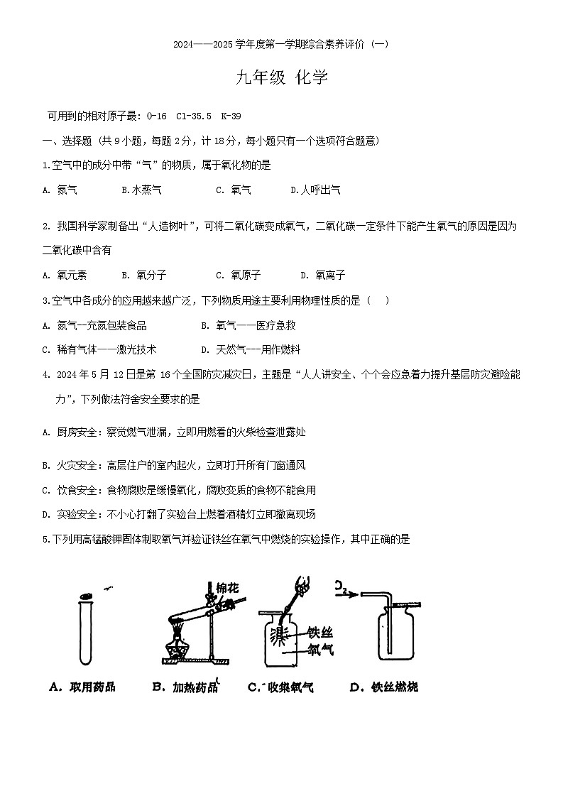 陕西省西安市高新第一中学2024-2025学年九年级上学期10月考化学试题01