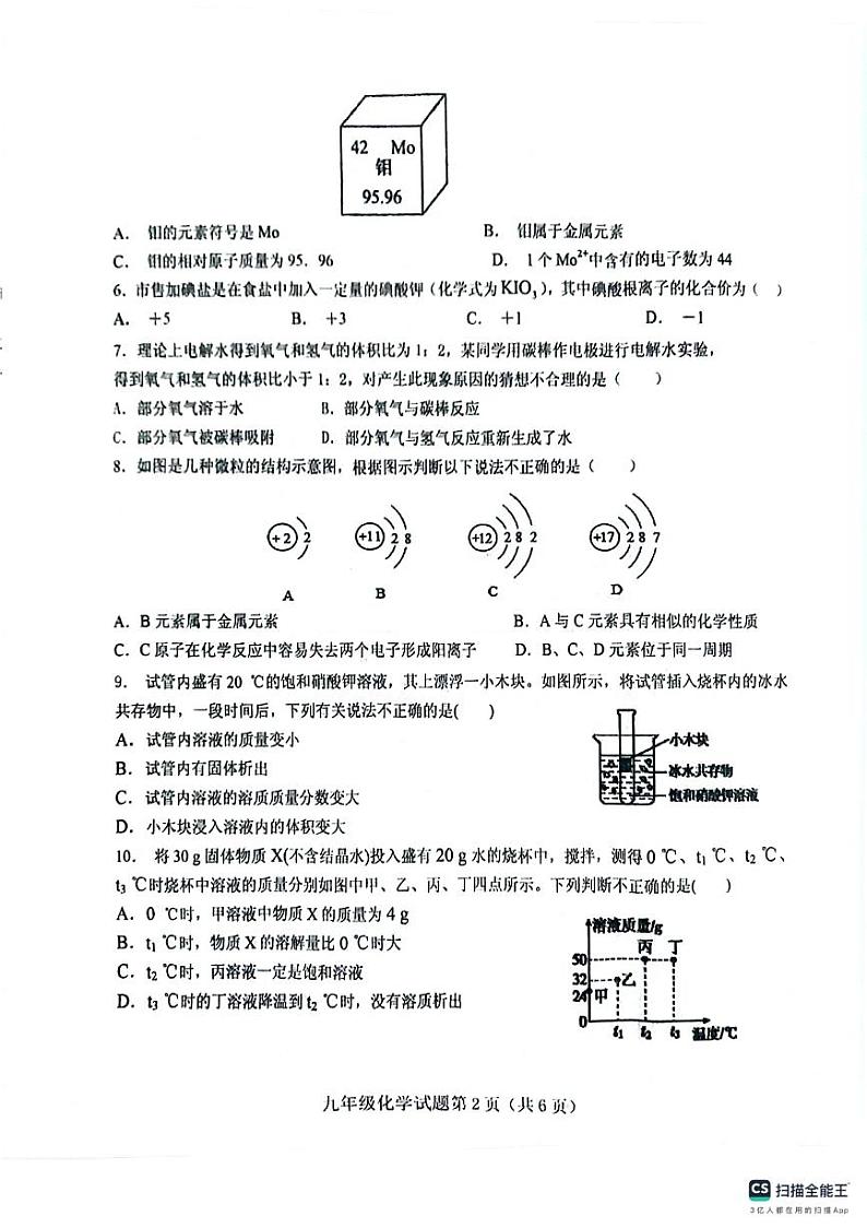 山东省济宁市梁山县2024-2025学年九年级上学期10月教学质量调研检测化学试题02