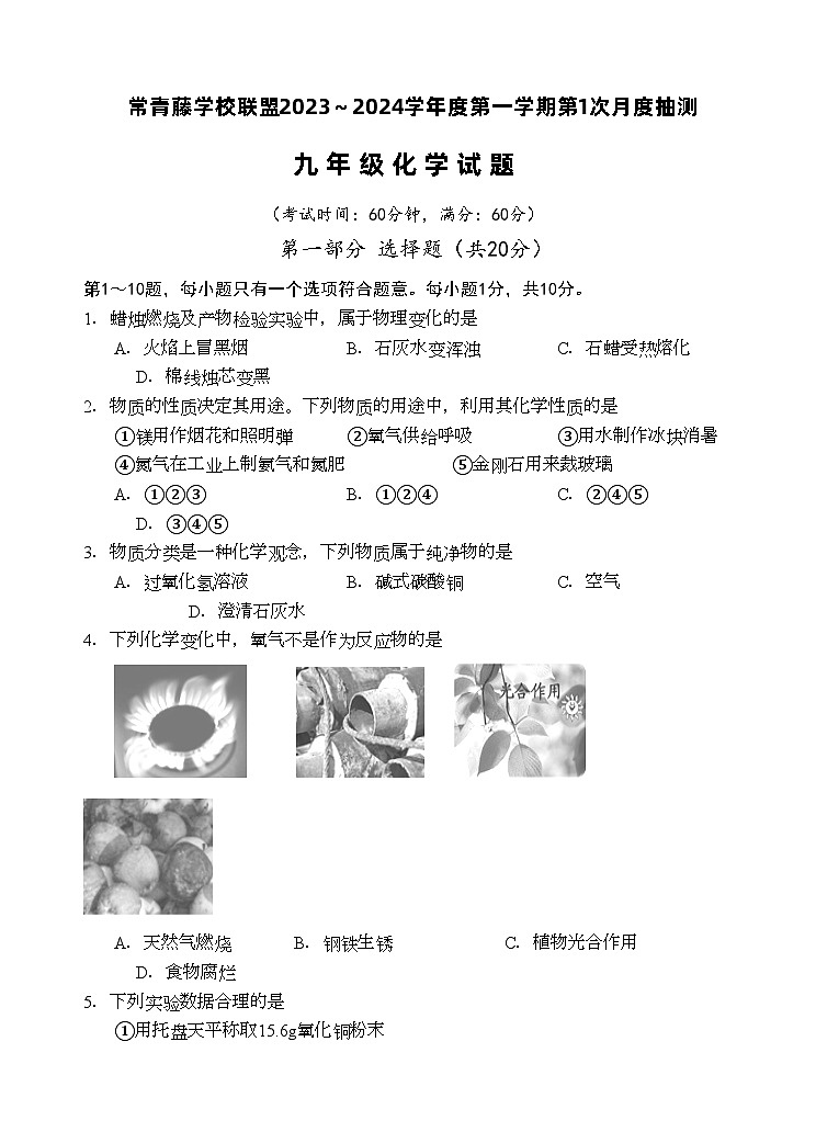 2023-2024学年江苏省泰州市兴化市常青藤学校联盟九年级（上）第一次月考化学试卷.01