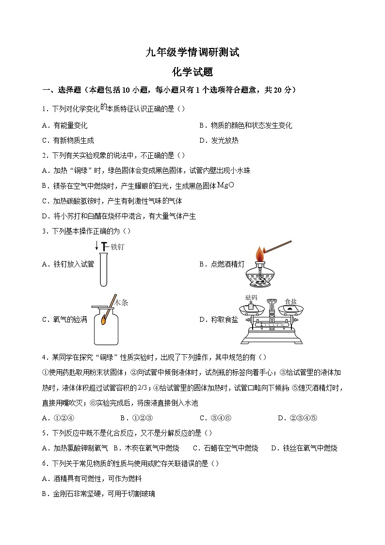 江苏省徐州市沛县2024-2025学年九年级上学期第一次学情调研测试化学试题（含答案解析）01