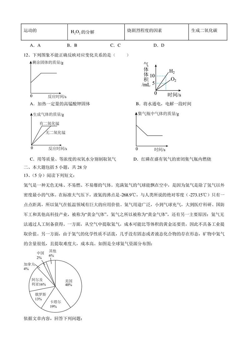 [化学]安徽省安庆市桐城市老梅初级中学2024_2025学年九年级上学期10月份月考试题(有答案)第3页