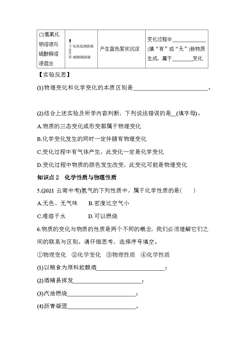人教版化学九上1.1物质的变化和性质练习（含解析）第2页