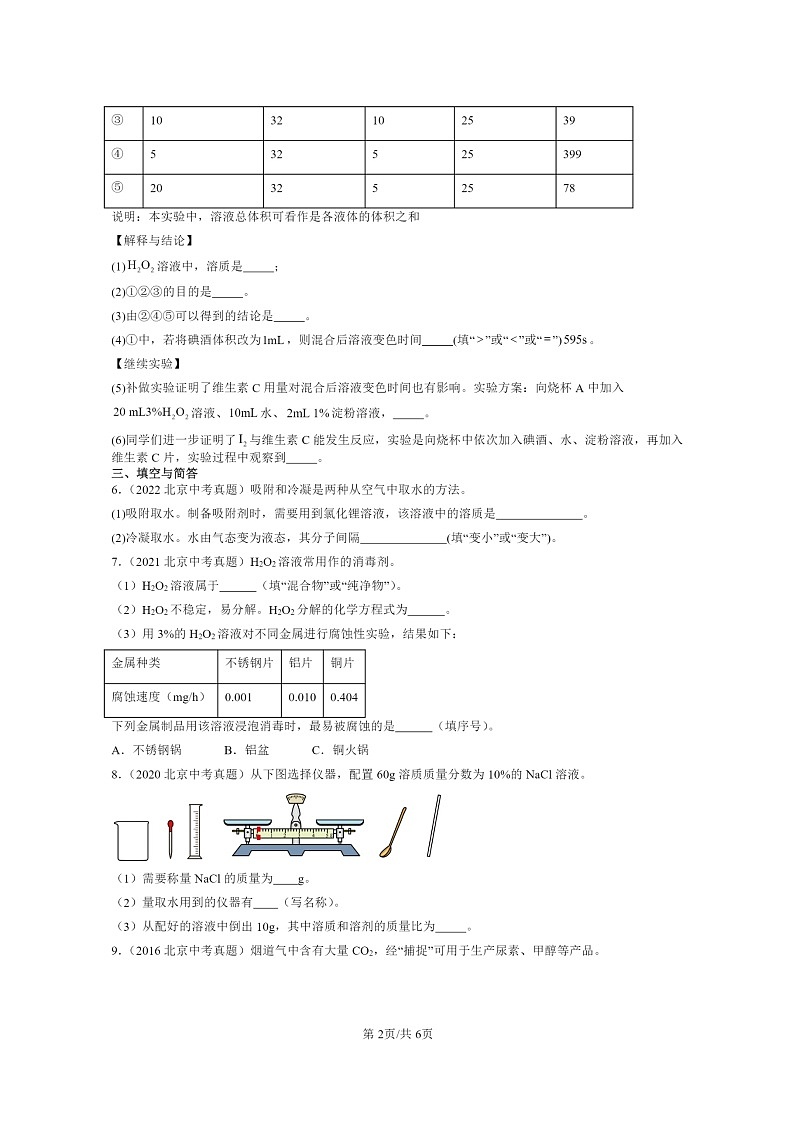 [化学]2014～2023北京中考真题分类汇编：溶液的形成02