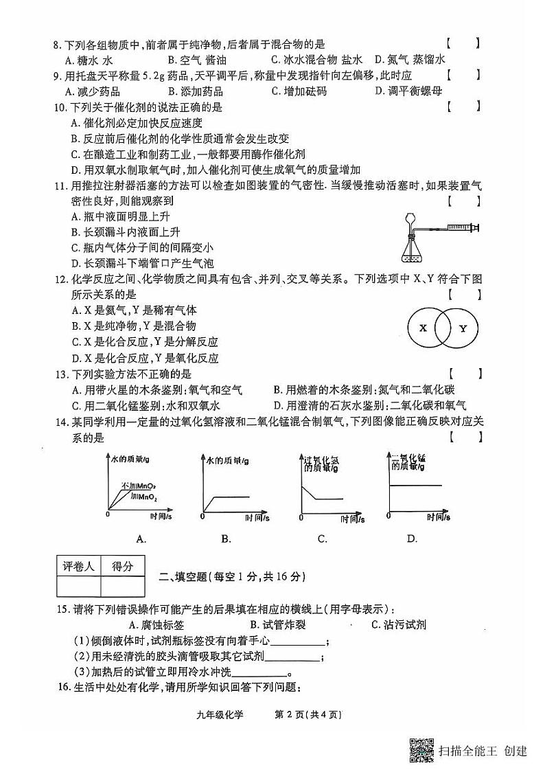 河南省漯河市召陵区青年镇初级中学2024-2025学年九年级上学期10月月考化学试题第2页