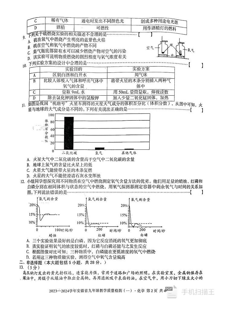 2023-2024学年安徽省九年级（上）第一次月考化学试卷.02
