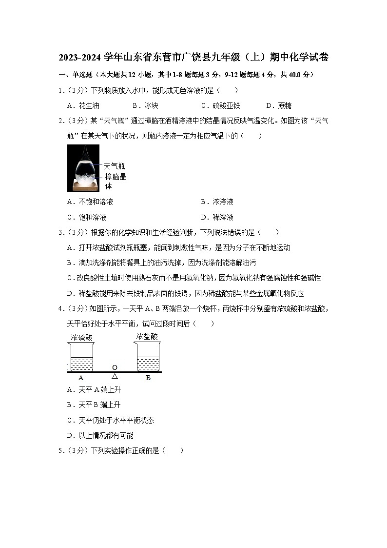 2023-2024学年山东省东营市广饶县九年级（上）期中化学试卷第1页