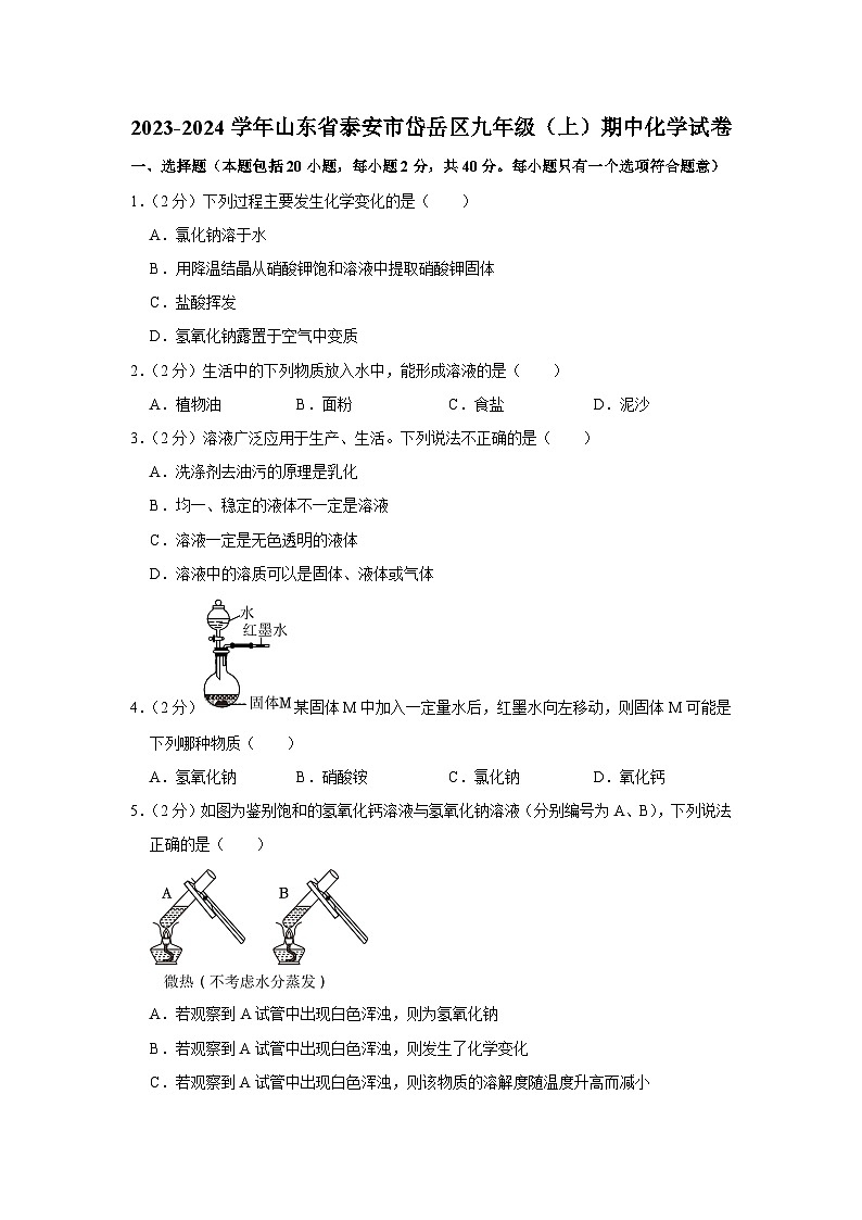 2023-2024学年山东省泰安市岱岳区九年级（上）期中化学试卷第1页