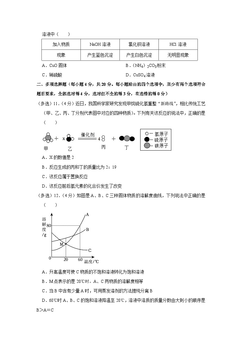 2023-2024学年山东省济南市莱芜区莲河学校片区联盟九年级（上）月考化学试卷（12月份）03