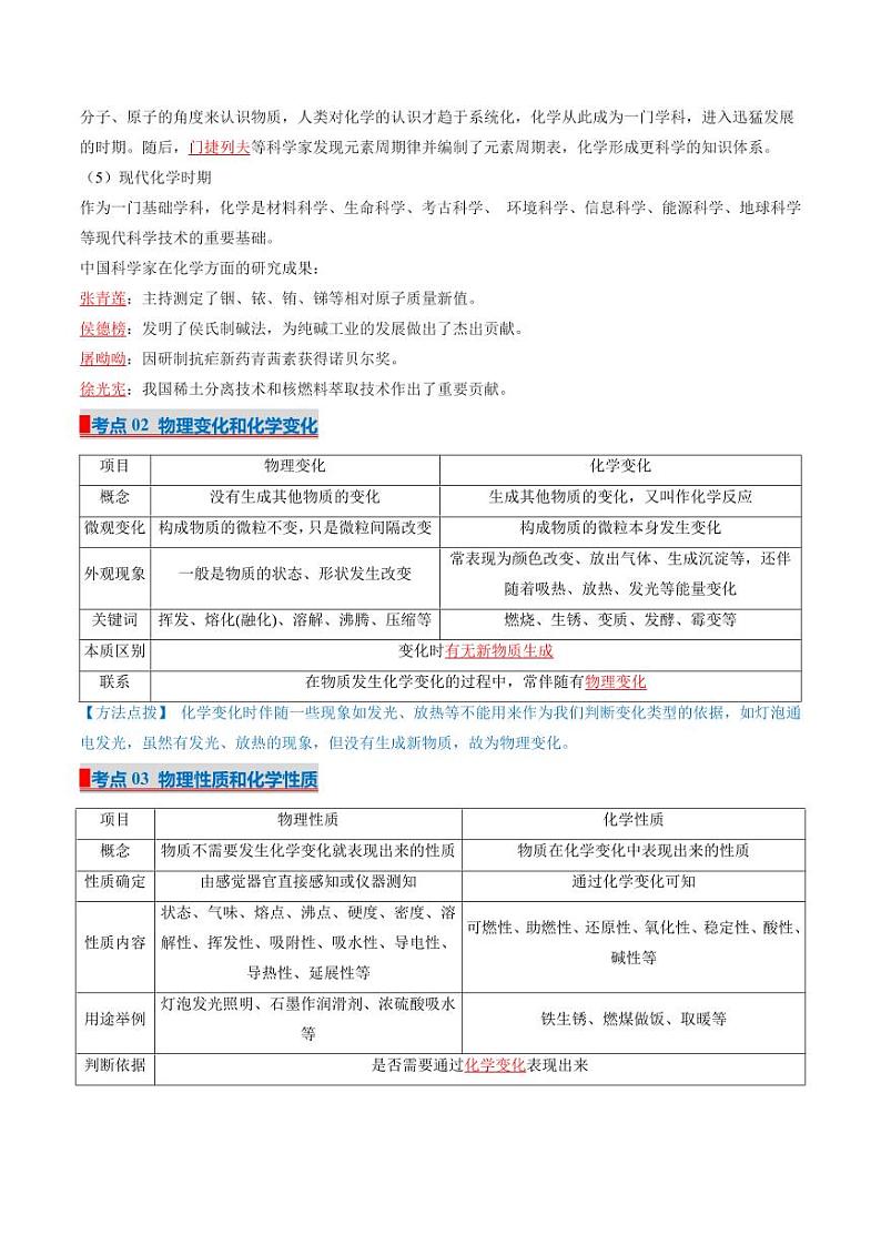 第一章 启航化学之旅（考点清单）（讲+练）-2024-2025学年九年级化学上学期期中考点大串讲（北京版2024）02