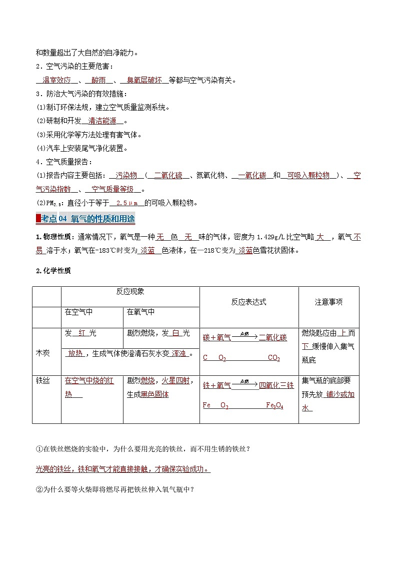 专题3 空气、氧气、二氧化碳（考点清单）（讲+练）-2024-2025学年八年级化学上学期期中考点大串讲（沪科版·上海五四学制2024）第3页