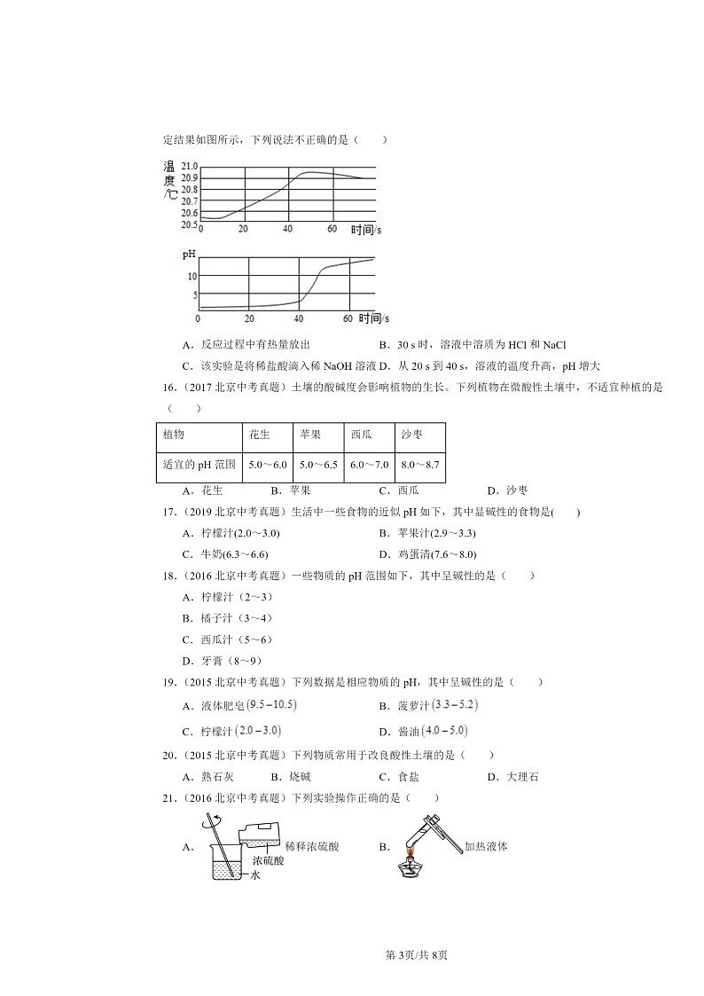 2015～2024北京中考真题化学分类汇编：酸与碱章节综合（京改版）（选择题）第3页