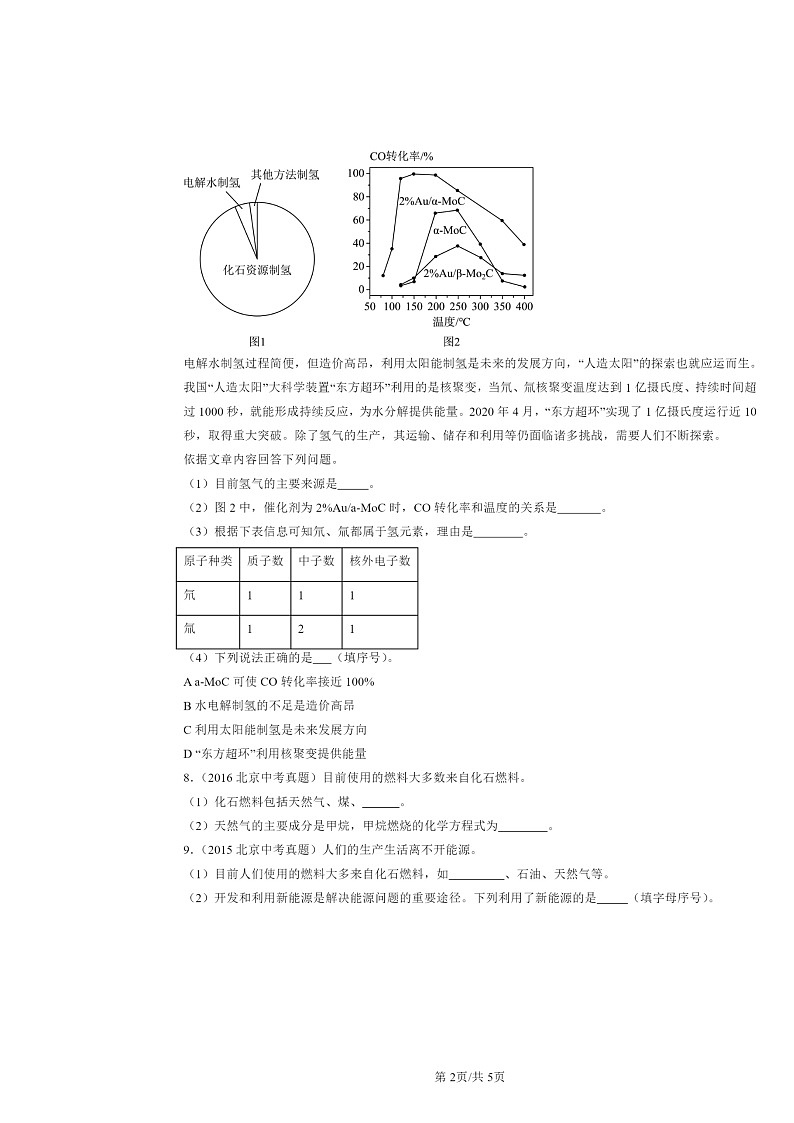 2015～2024北京中考真题化学分类汇编：化石燃料（京改版）第2页