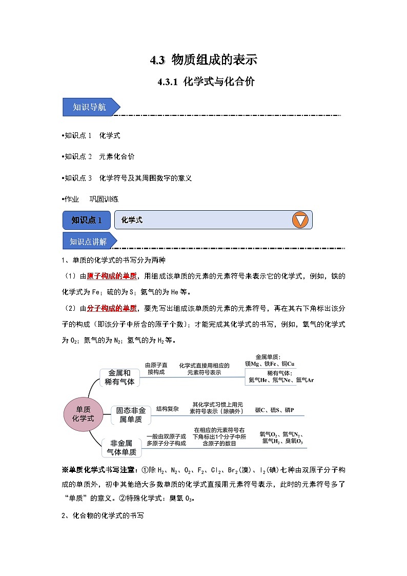 4.3 物质组成的表示-初中化学九年级上册 知识点梳理+专项训练（人教版2024）01