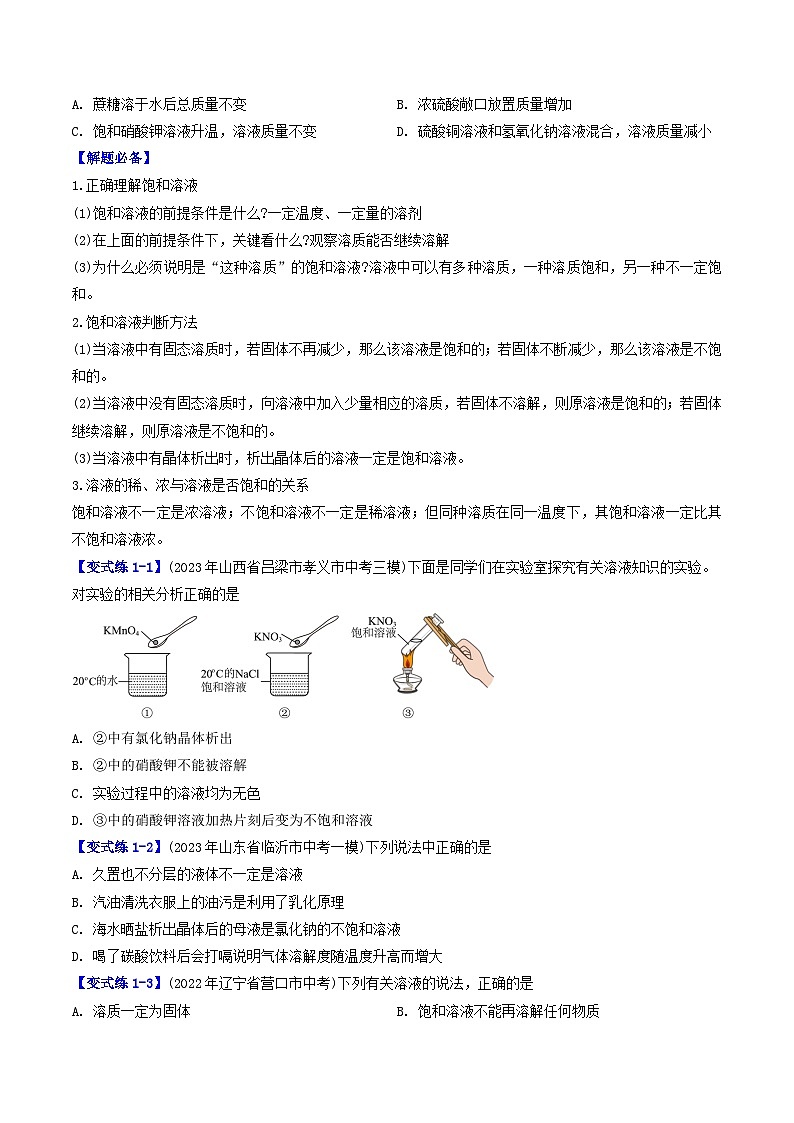 （人教版）2024年初中化学下册同步讲义第9单元 课题2 溶解度（一）（学生版）第3页