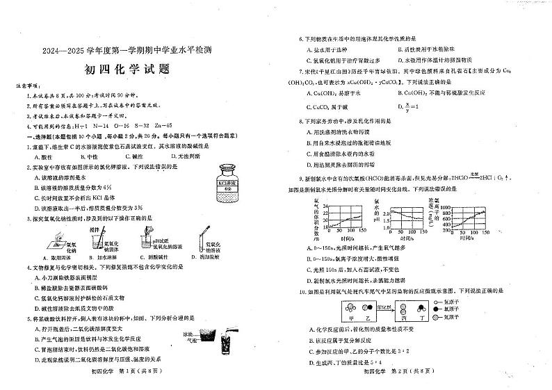 山东省烟台市莱州市2024-2025学年九年级上学期11月期中化学试题01