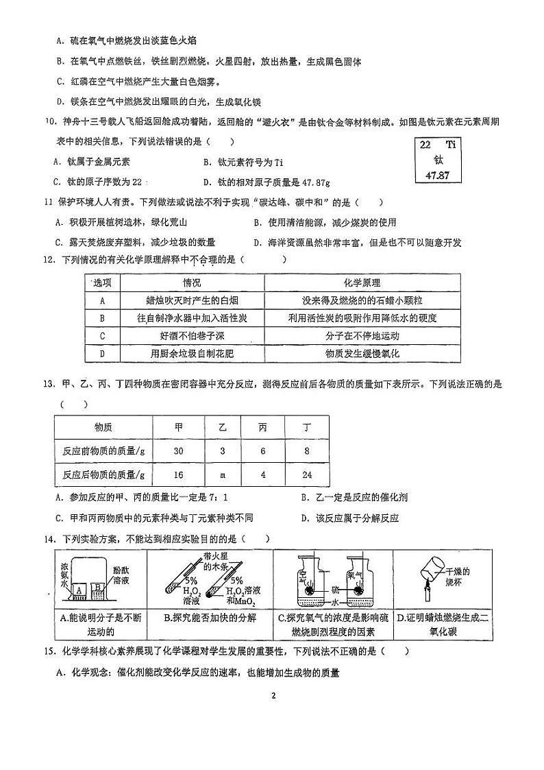 广东省东莞市虎门汇英学校2024-2025学年九年级上学期模拟考试（11月）化学试卷02