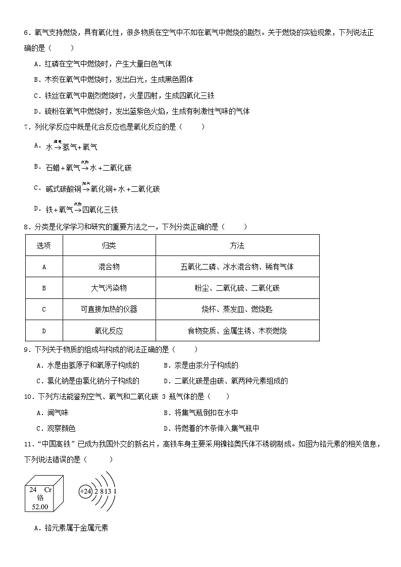 广东省2024—2025学年九年级上学期第一次月考化学优选卷第2页