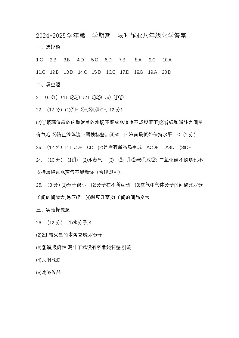 山东省东营市广饶县乐安中学2024-2025学年八年级上学期11月期中考试化学试题01