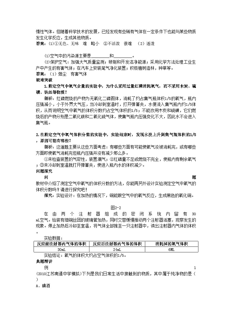 2022年中考化学考点知识梳理与疑难突破第二单元课题1空气第2页