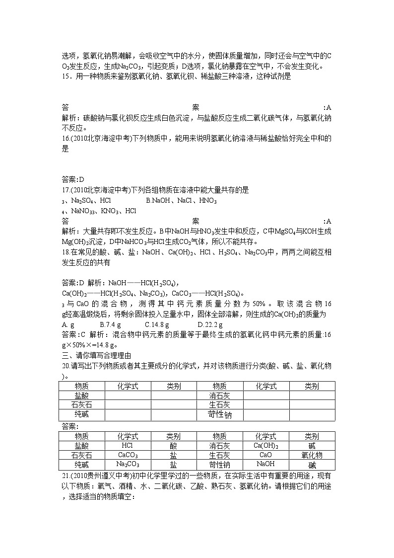 2022年中考化学总复习教材过关训练酸和碱附教师版解析第3页