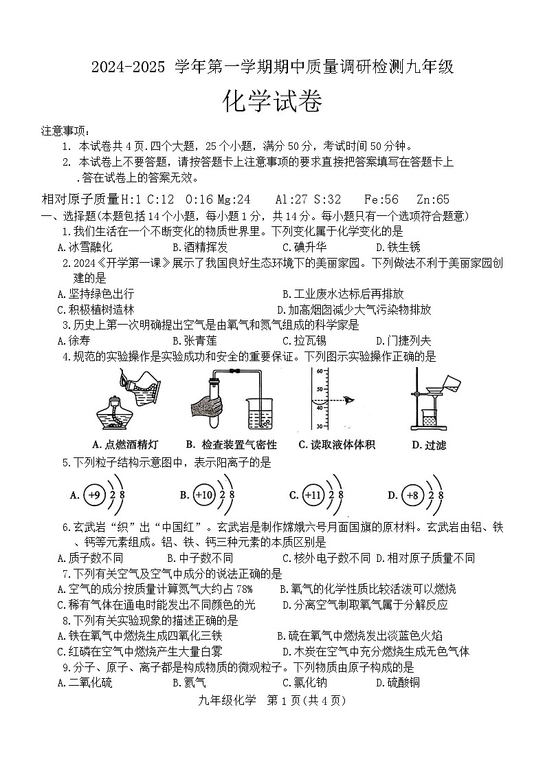 河南省洛阳市伊川县2024-2025学年九年级上学期11月期中考试化学试题第1页
