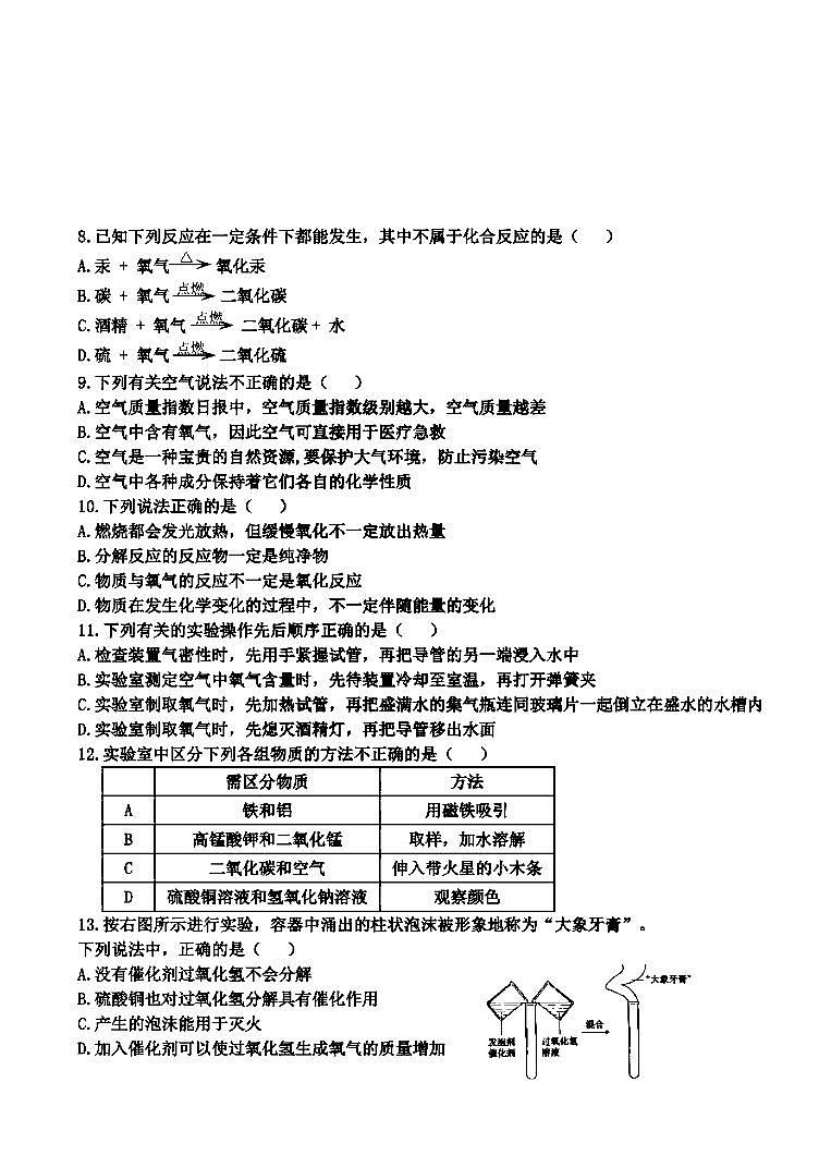 哈尔滨工业大学附属中学2024-2025学年八年级上学期期中考试化学试题第2页