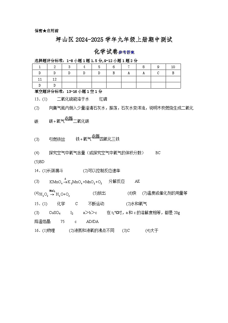 坪山区九年级化学评分标准及答案第1页