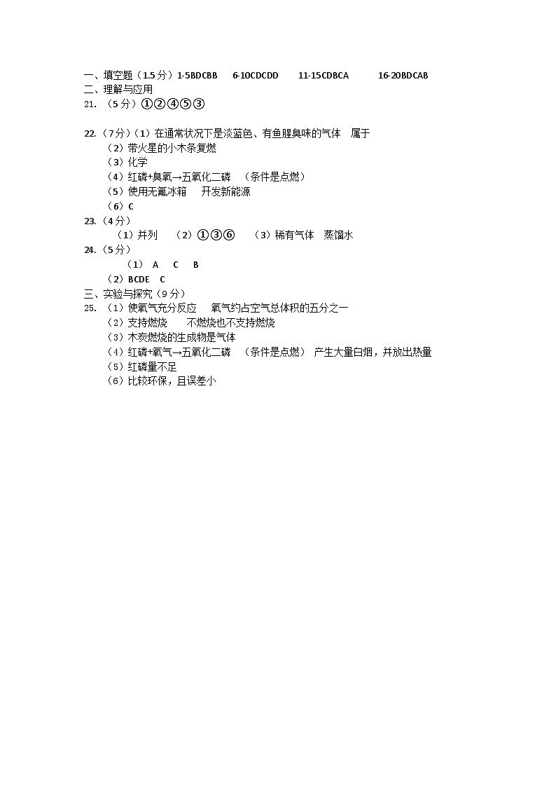 山东省宁津县大庄中学2024-2025学年八年级上学期期中检测化学试题01