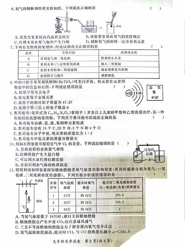 郑州高新区十校联考2024-2025学年九年级上学期期中考试化学试卷及答案第2页