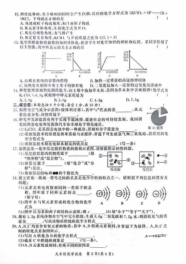 郑州高新区十校联考2024-2025学年九年级上学期期中考试化学试卷及答案第3页