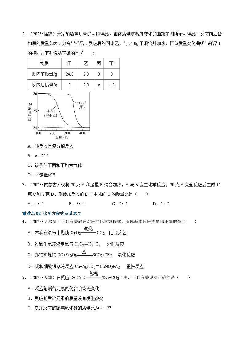 中考化学【热点·重点·难点】专练(全国通用)重难点04质量守恒定律化学方程式微观模型(原卷版+解析)第3页