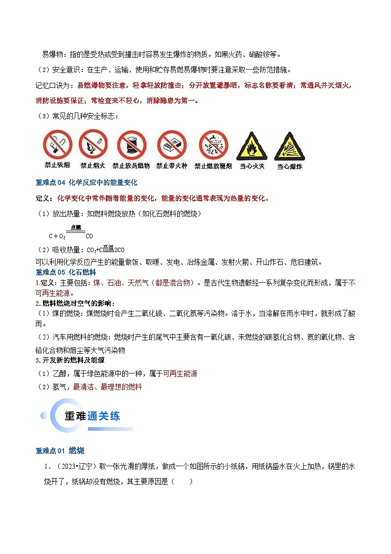 中考化学【热点·重点·难点】专练(全国通用)重难点05燃烧燃料能源(原卷版+解析)第2页
