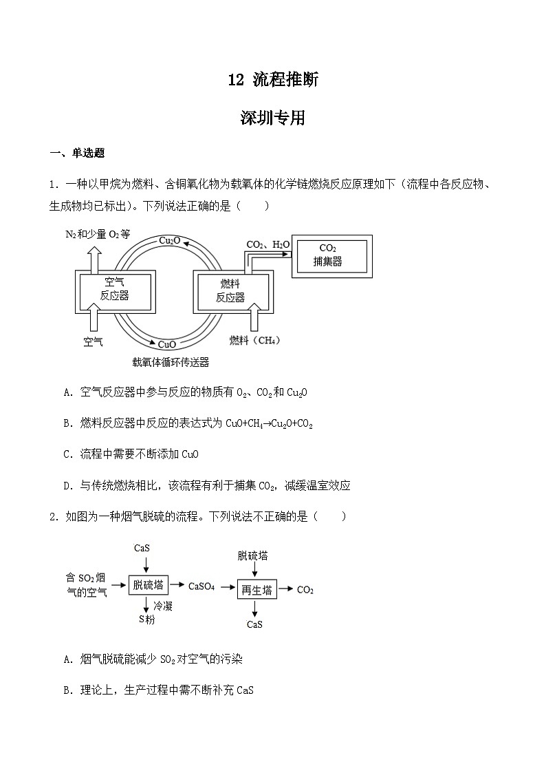 中考化学常考点专题必杀题(深圳专用)选择专练12(流程推断题30题)(原卷版+解析)第1页