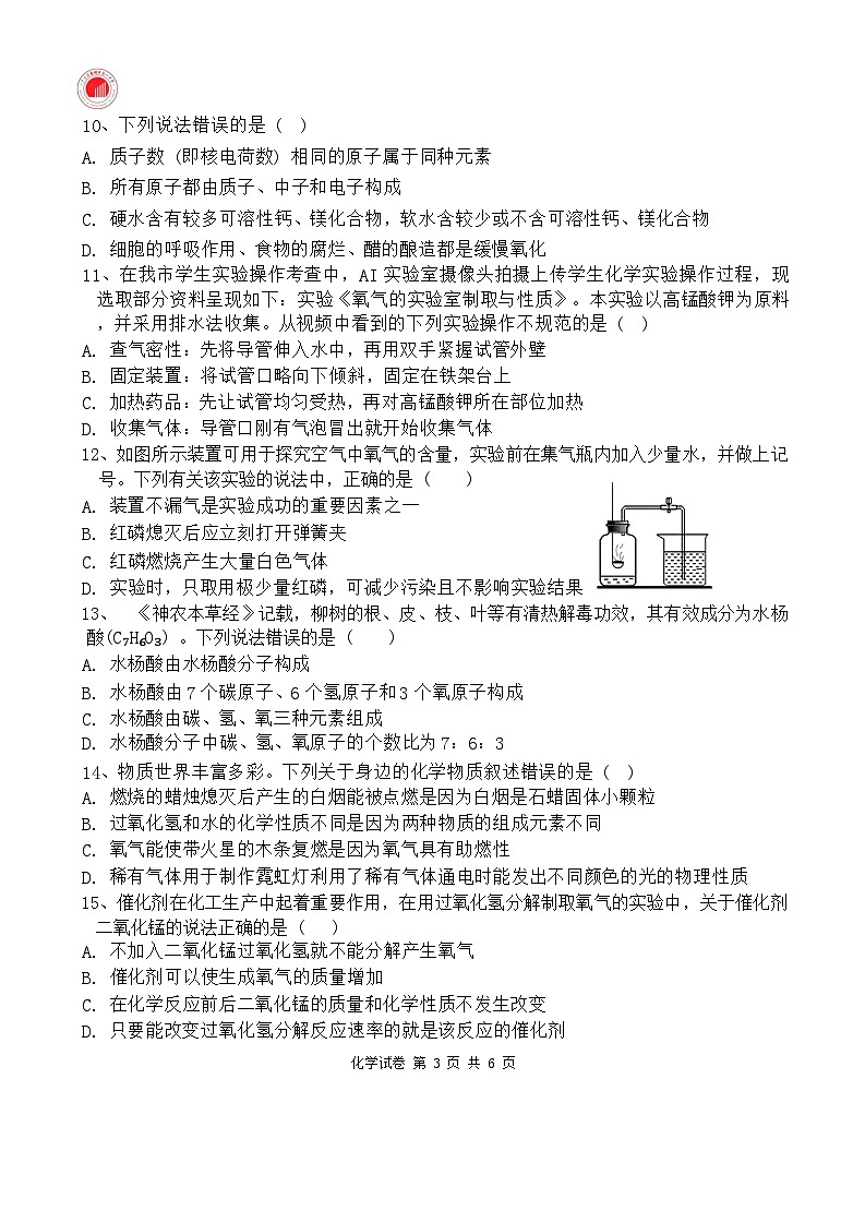 广东省惠州市一中教育集团2024-2025学年九年级上学期期中考试化学试题第3页