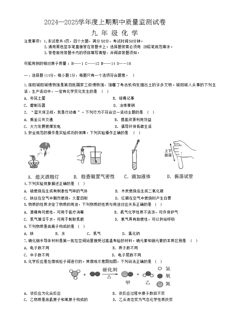 河南省罗山县2024-2025上期期中九年级化学试卷第1页