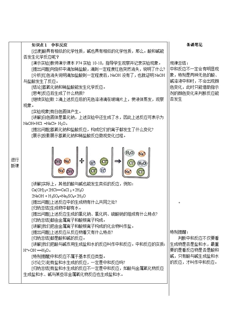 人教版（2024）九年级化学下册第十单元 常见的酸、碱、盐   课题2 常见的酸和碱第4课时 中和反应 教案第2页