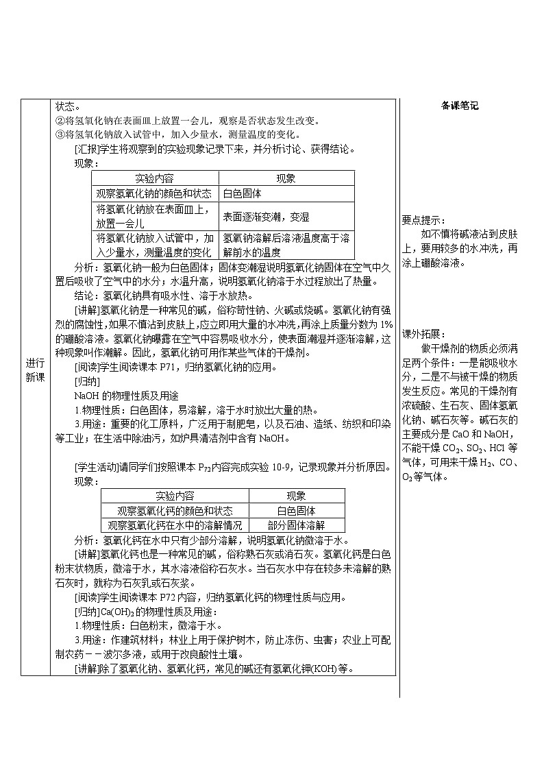 人教版（2024）九年级化学下册第十单元 常见的酸、碱、盐  课题2 常见的酸和碱第3课时 常见的碱及其化学性质 教案第2页