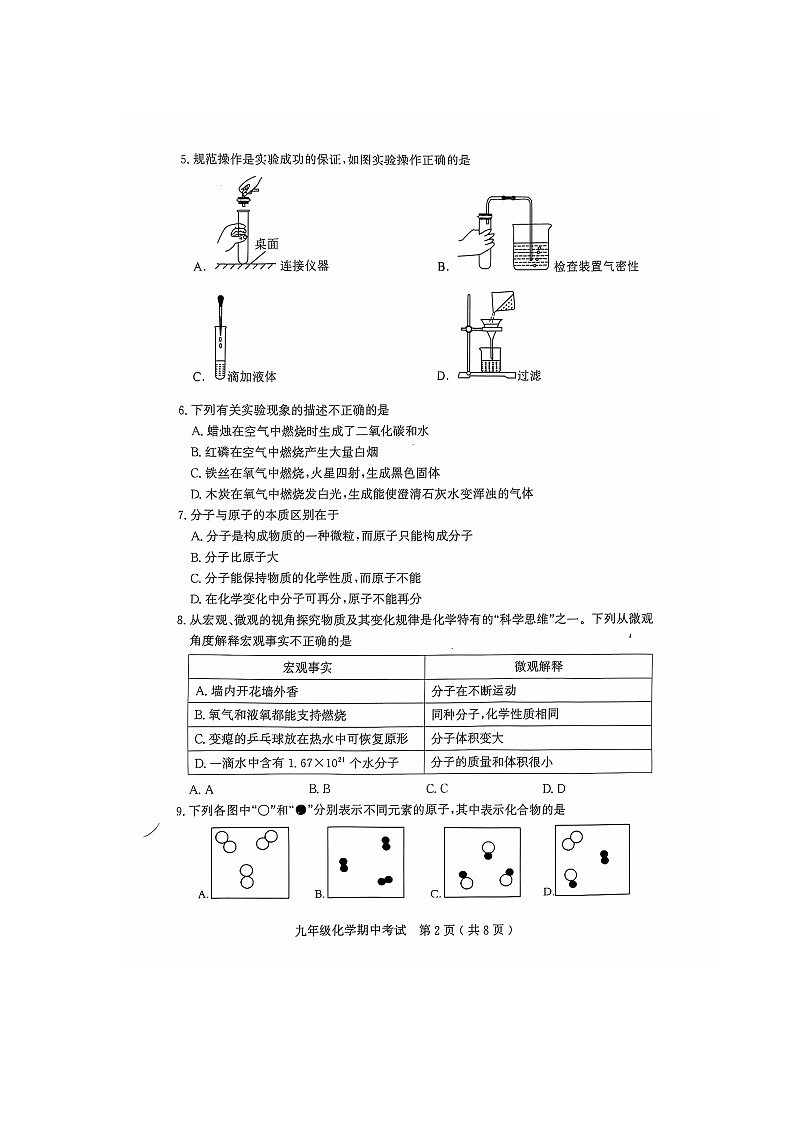 电白区2024-2025学年第一学期九年级化学期中考试试题第2页