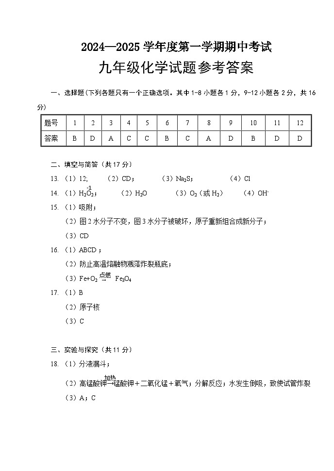 九年级化学答案第1页