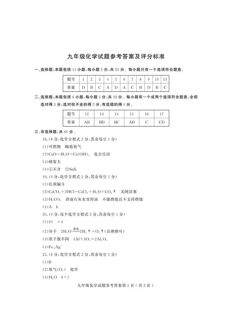 山东省潍坊市诸城市2024-2025学年九年级上学期11月期中考试化学试题答案第1页