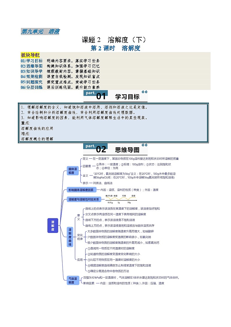 9.2 溶解度（第2课时）-知识点梳理+练习（含答案解析）第1页