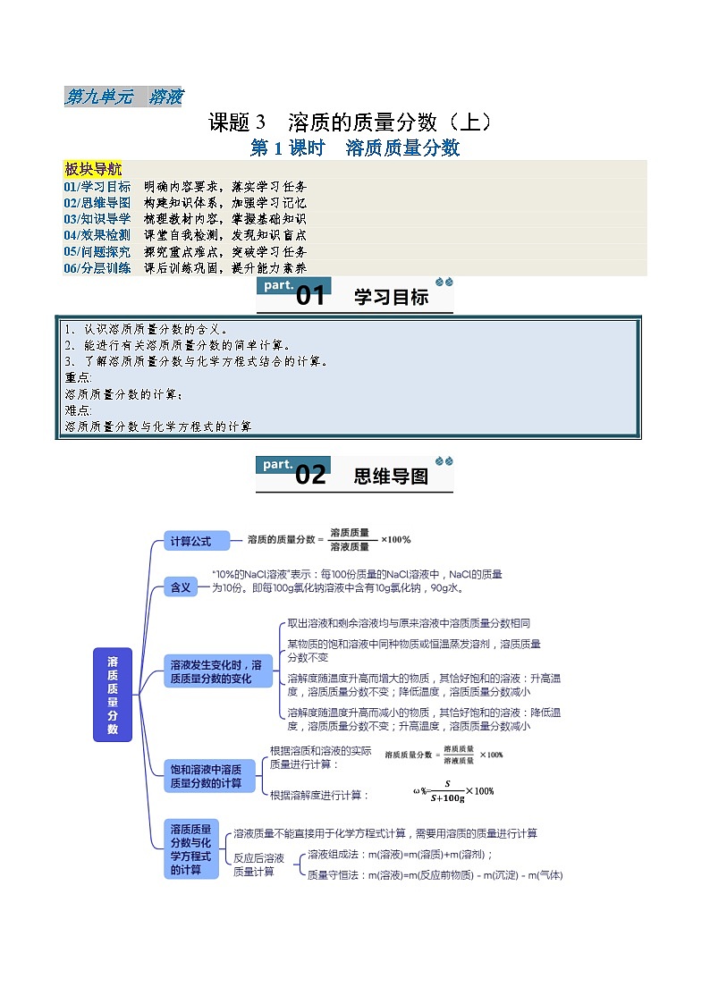 9.3 溶质的质量分数（第1课时）-初中化学九年级下册 知识点梳理+练习（人教版2024）01