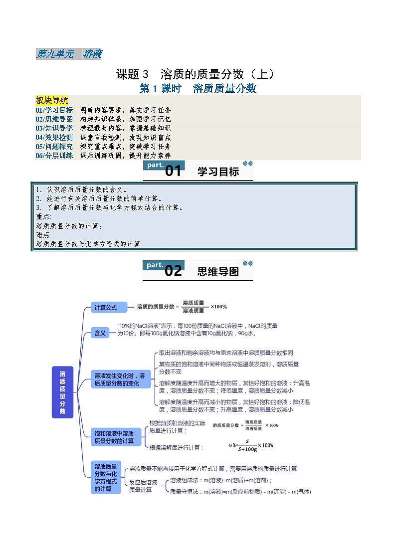 9.3 溶质的质量分数（第1课时）-初中化学九年级下册 知识点梳理+练习（人教版2024）01